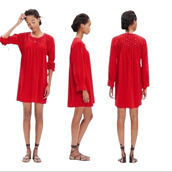 MADEWELL Coral Eyelet Daybreak Linen Blend Mini Dress Medium - Picture 1 of 10